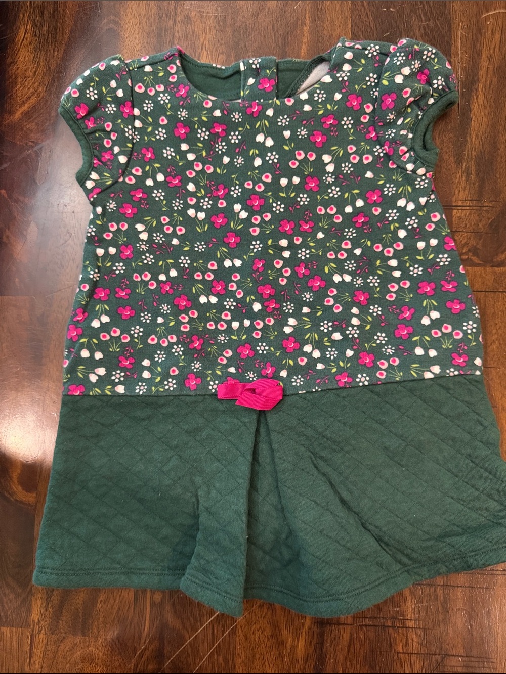 Gymboree Green Floral Dress with Pink Bow